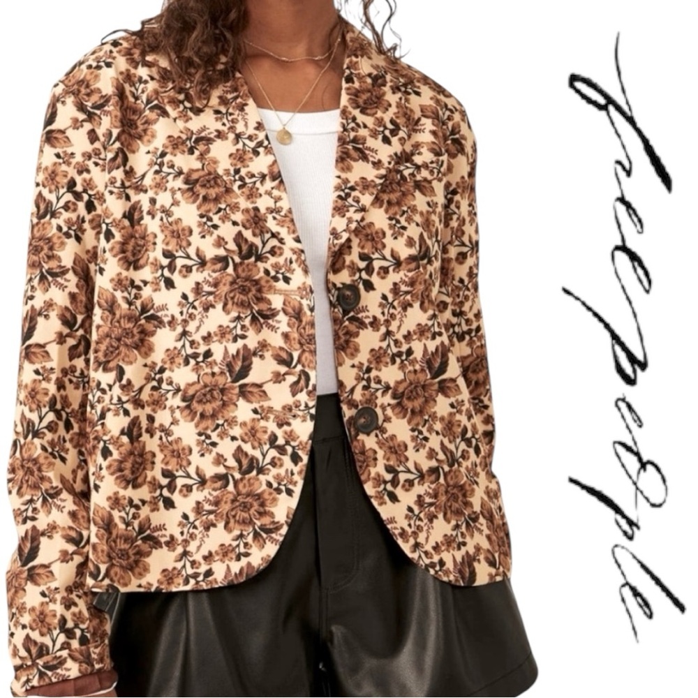 Free People Cali Floral Print Boxy Single Breasted Blazer